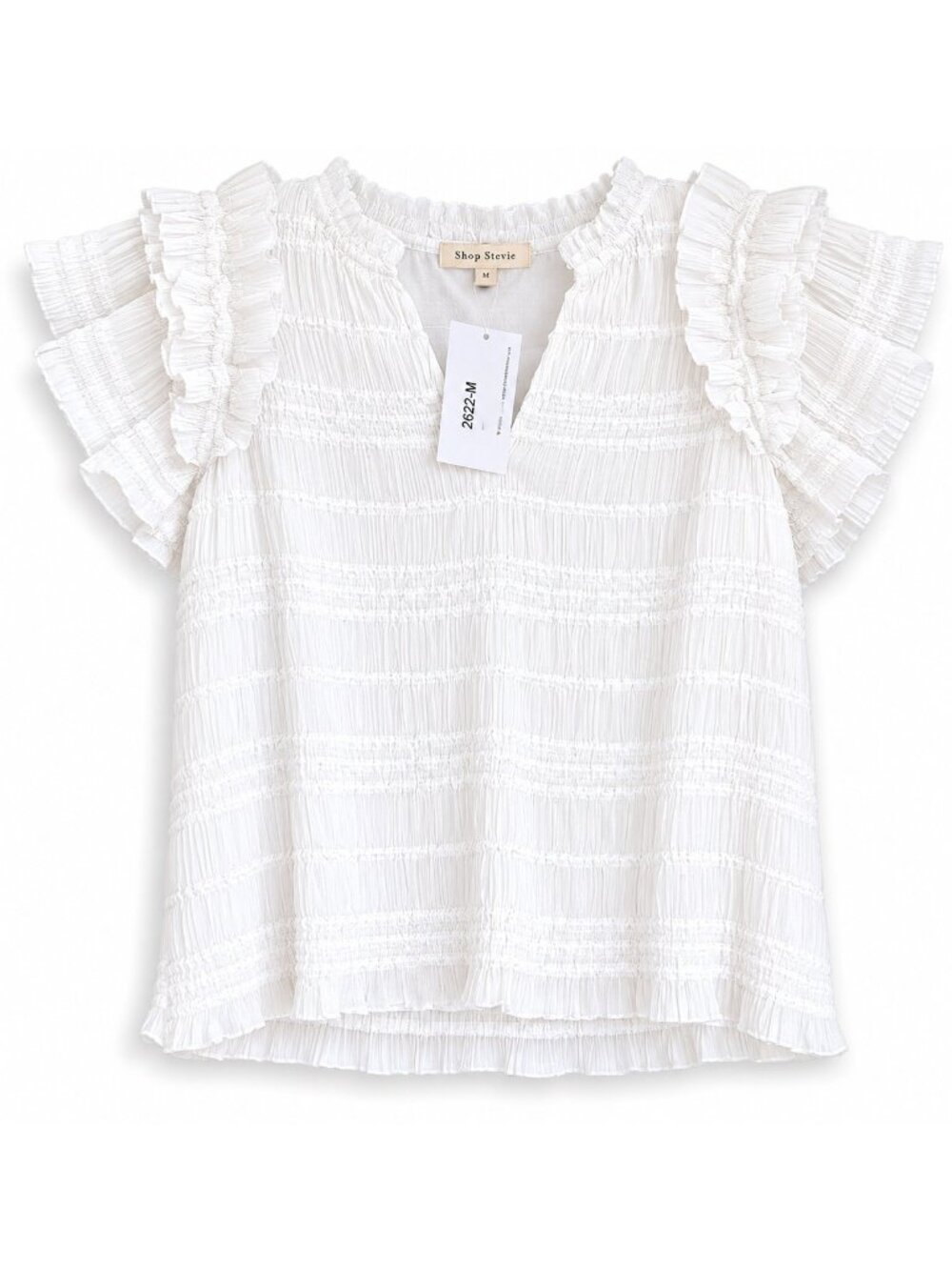 Shop Stevie White Ruffle Sleeve Textured Blouse Size Medium NWT
